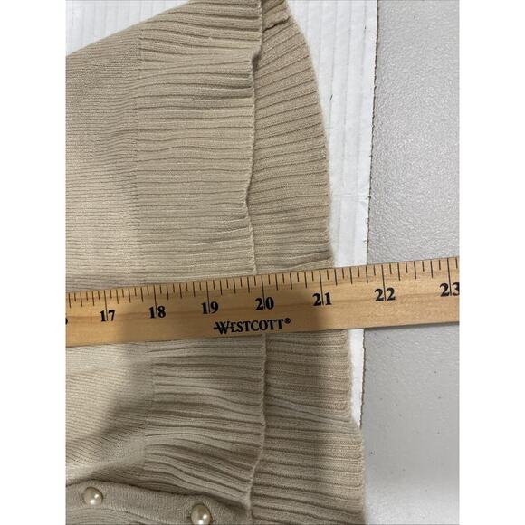 Leopard Collar Cardigan Beige Pearl Button-Up Cardigan Sz L* 50s Retro Hollywood - Picture 13 of 13